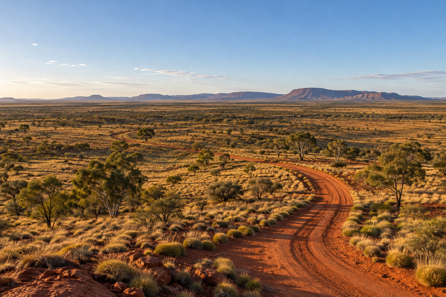 Illustrative outback landscape with a red-earth station track